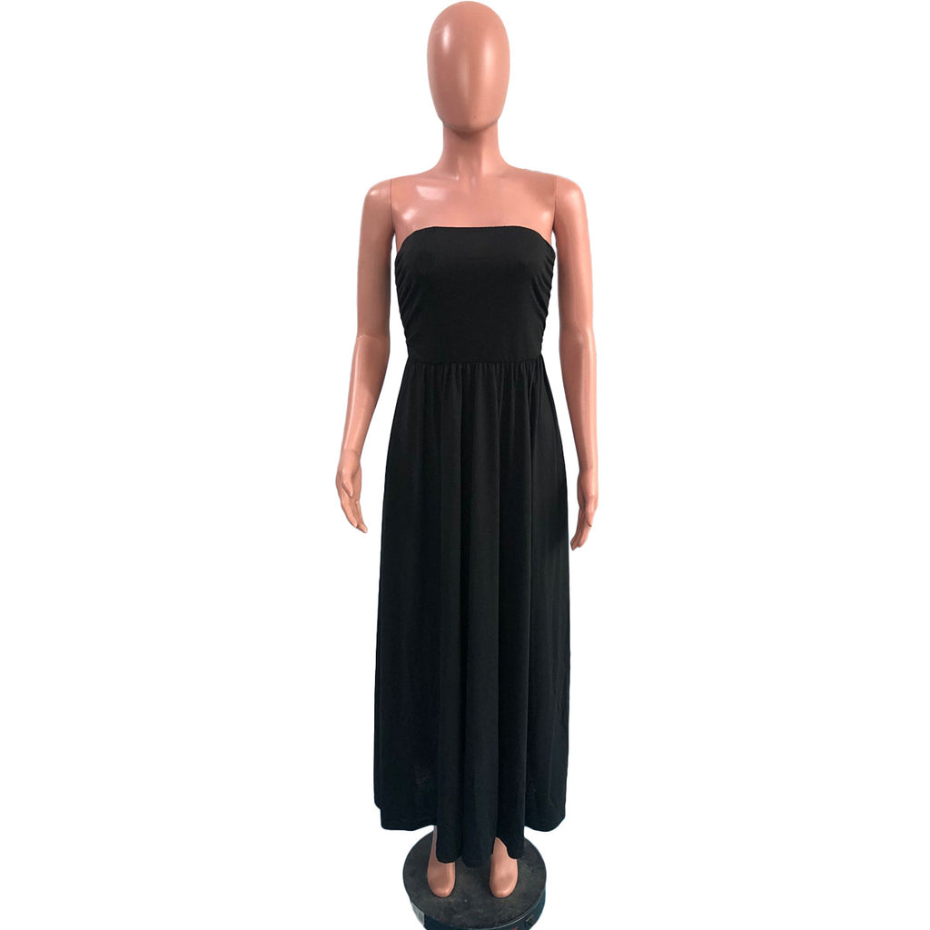 Sexy Sexy Solid Color Wrap Chest Maxi Dress