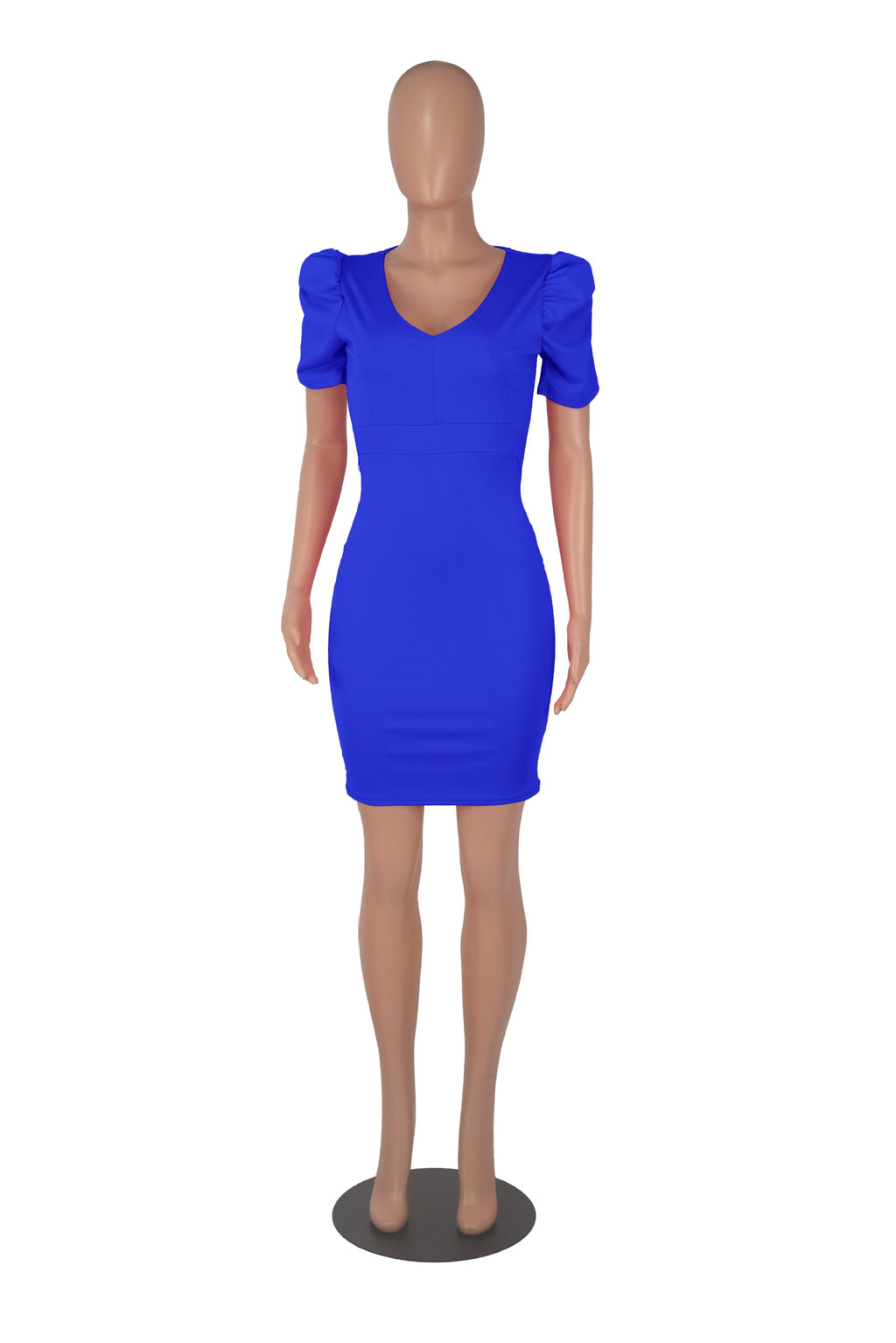 Sexy Solid Puff Sleeve V Neck High Waist OL Bodycon Dress