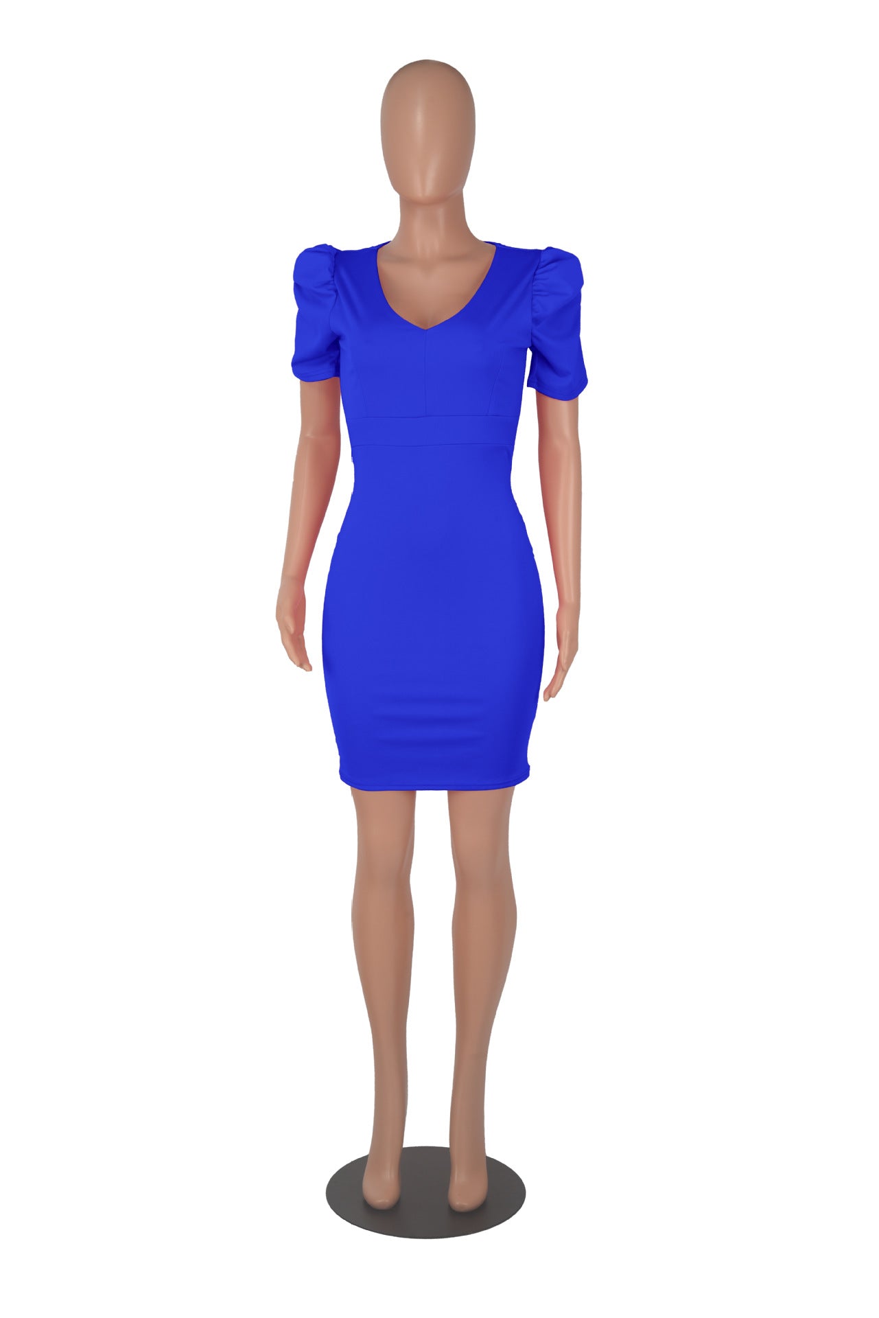 Sexy Solid Puff Sleeve V Neck High Waist OL Bodycon Dress