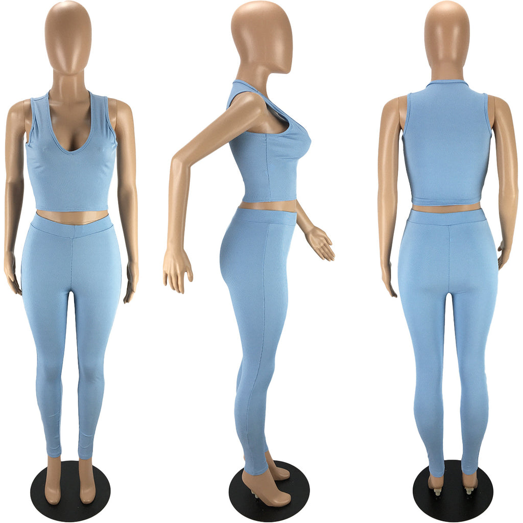 Sexy Solid Sleeveless Two Piece Pant Sets