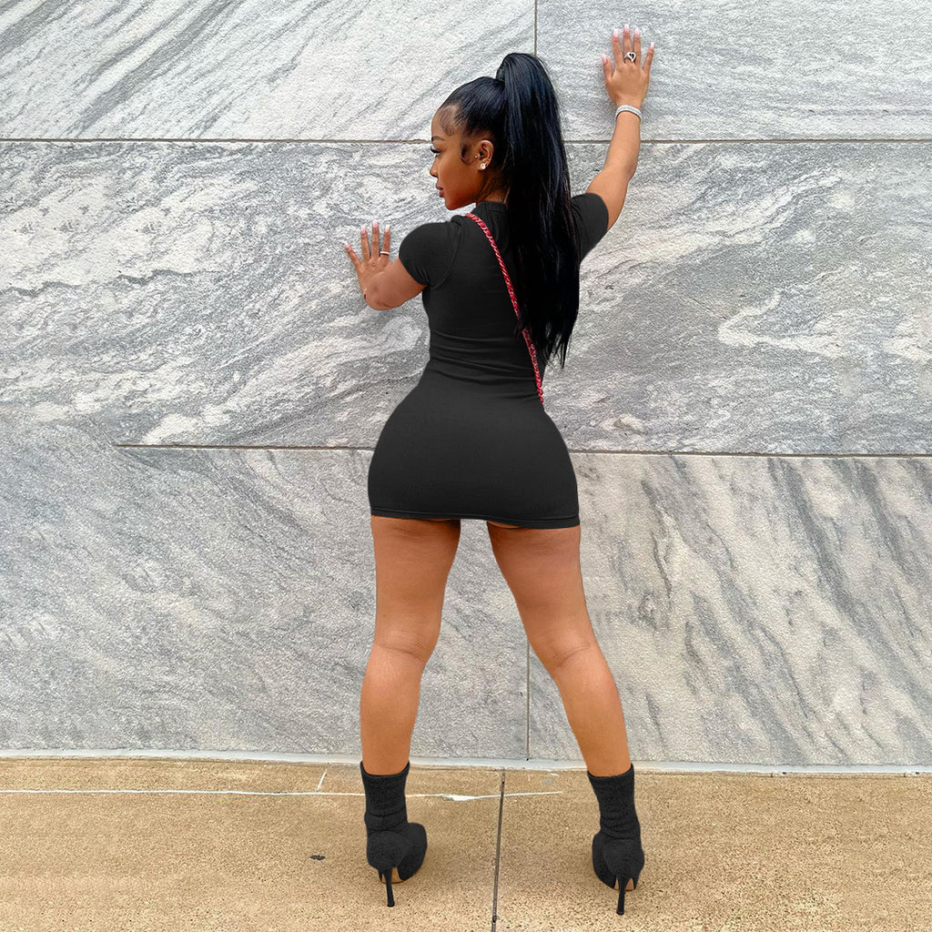 Sexy Solid Short Sleeve Slim Mini Dress