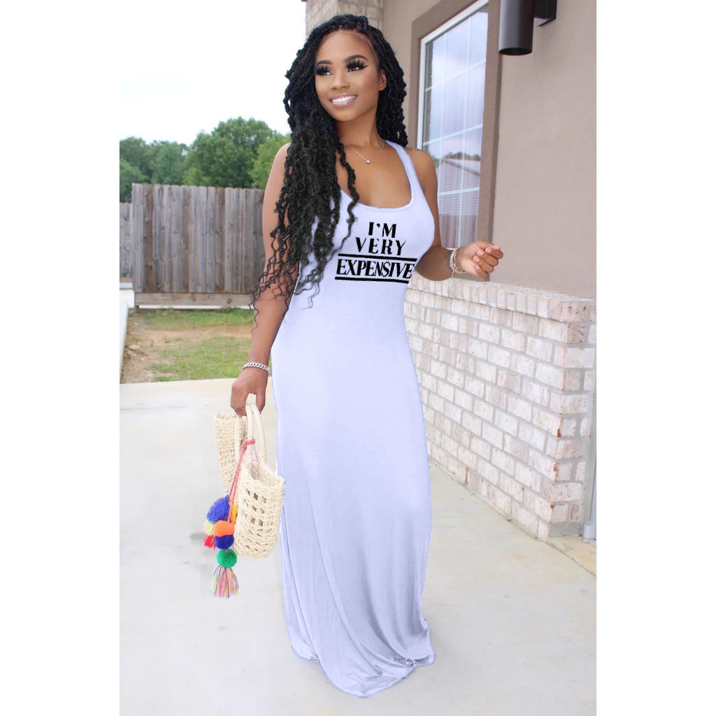 Sexy Letter Print Sleeveless Maxi Dress