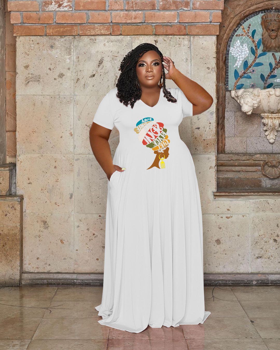 Sexy Plus Size Casual Printed Short Sleeve Maxi Dress