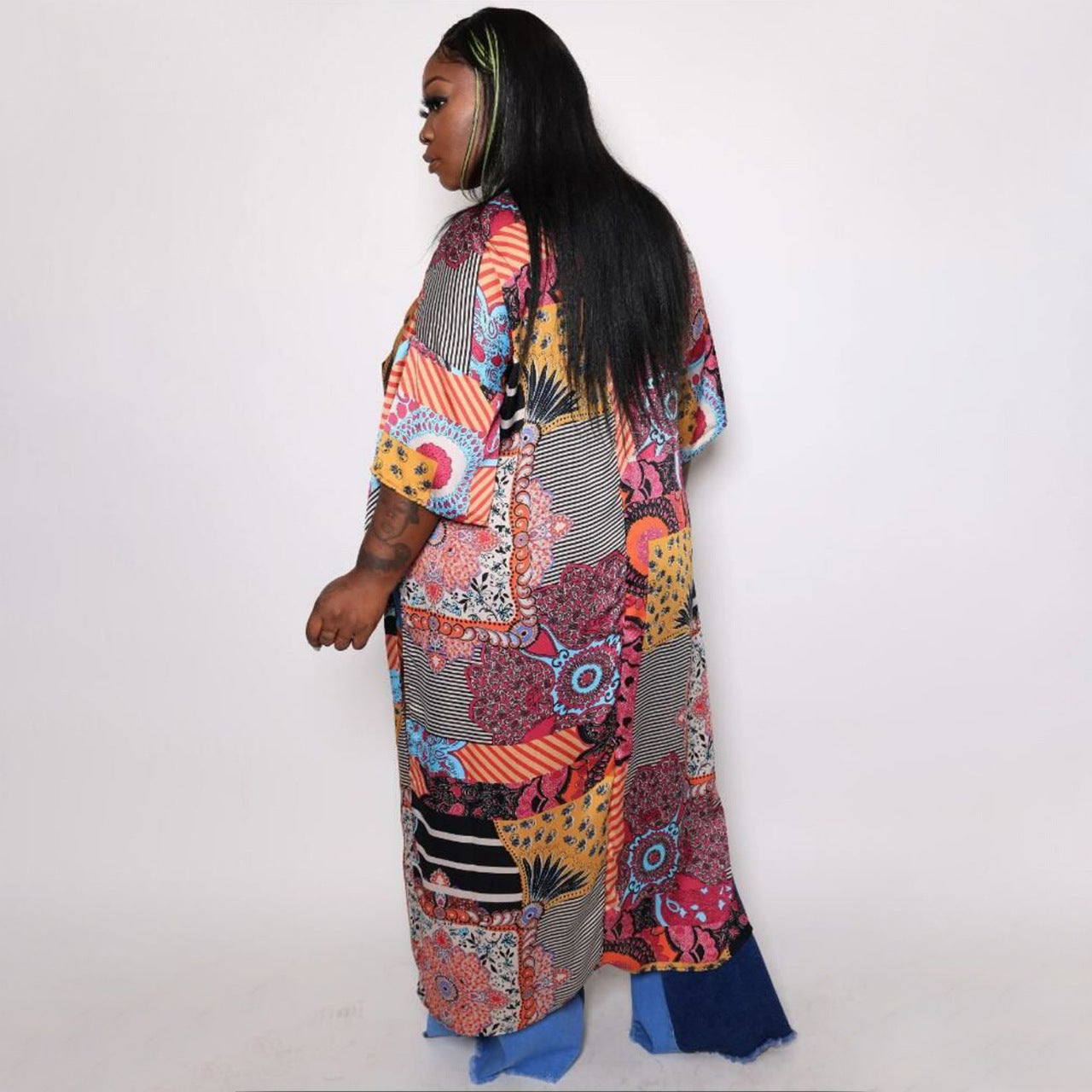 Sexy Plus Size Printed V Neck Loose Vacation Maxi Dress