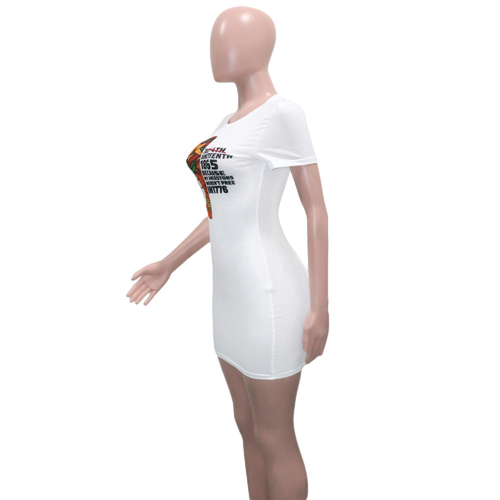 Sexy Casual Printed Short Sleeve Slim Mini Dress