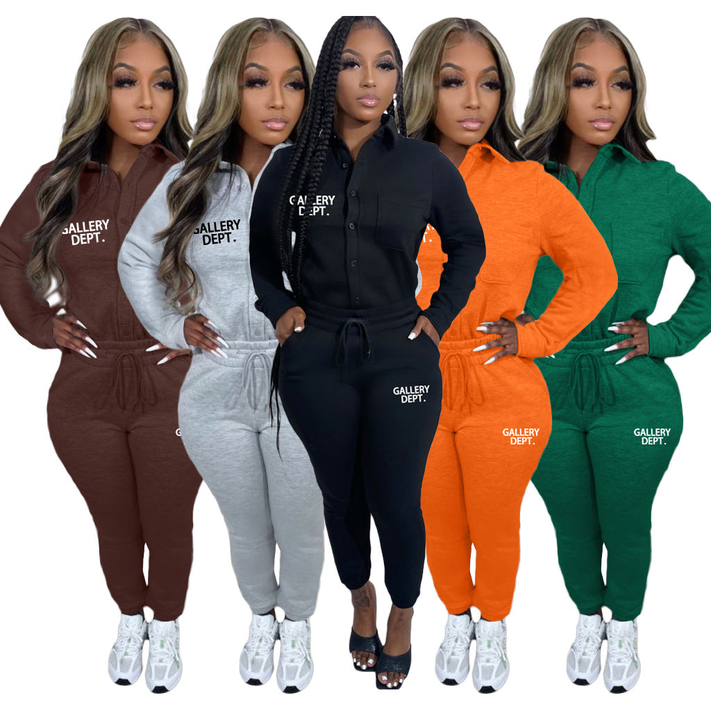 Sexy Plush Sweatshirt Shirt Neck Single-breasted Button Casual Suit