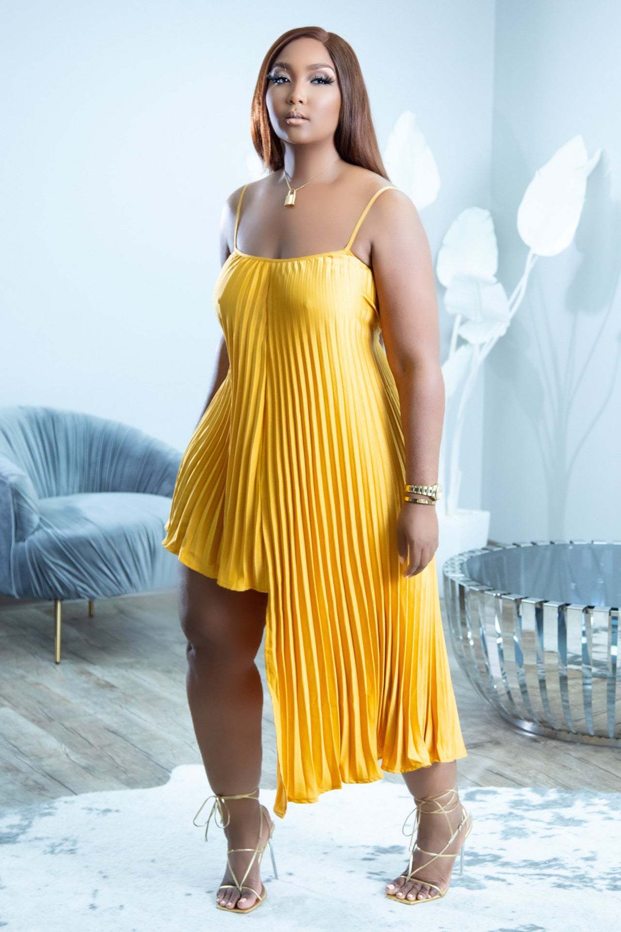 Sexy Sexy Irregular Pleated Sling Midi Dress
