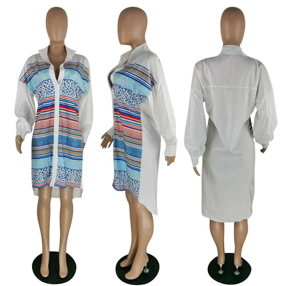 Sexy Plus Size Printed Long Sleeve Shirt Dress