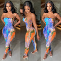 Sexy Sexy Printed Off Shoulder Strapless Lace-Up Jumpsuit