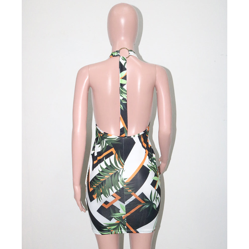 Sexy Sexy Printed Halter Backless Dress