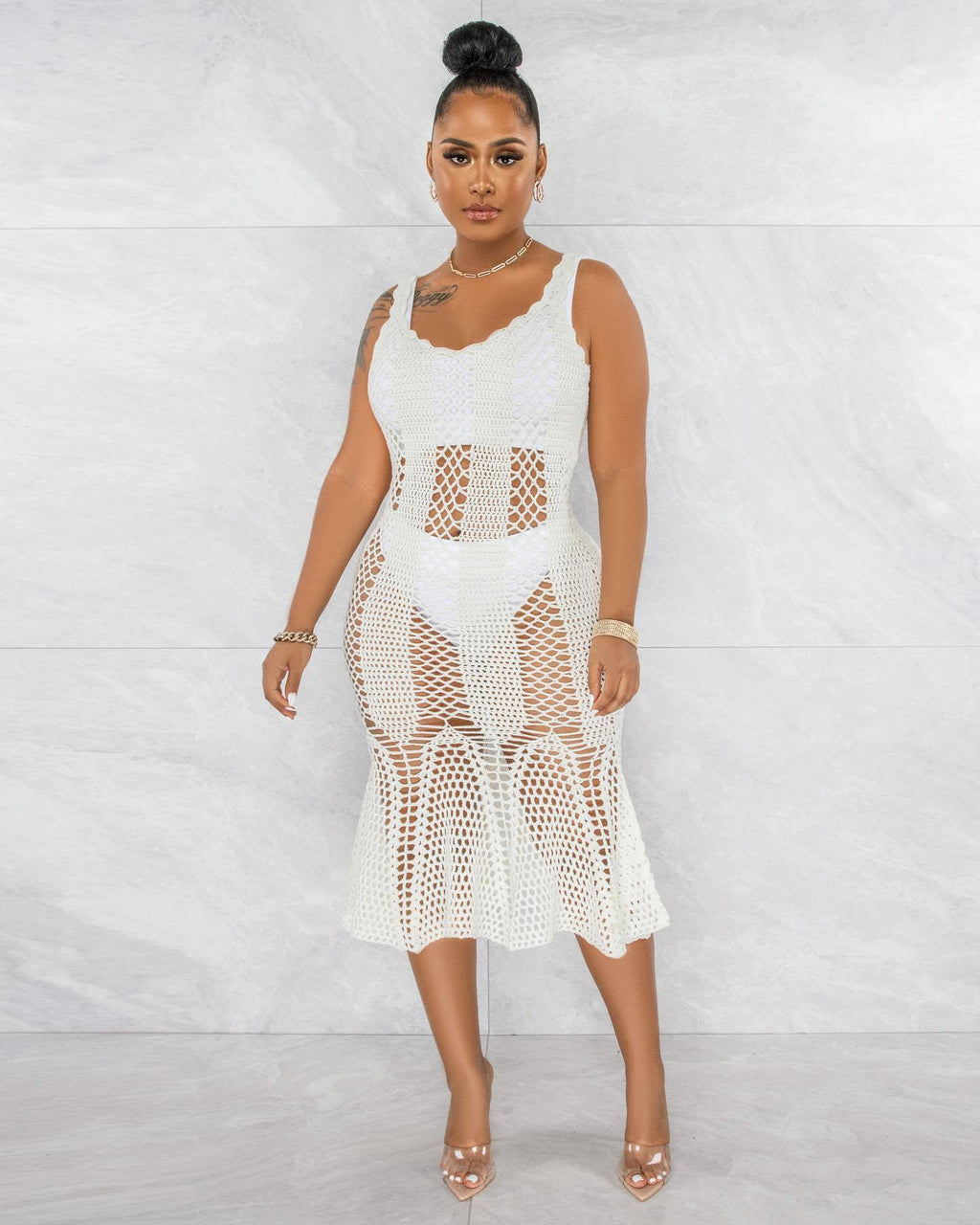 Sexy Sexy Crochet Hollow Out Sleeveless Midi Dress