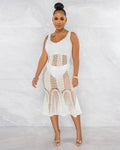 Sexy Sexy Crochet Hollow Out Sleeveless Midi Dress