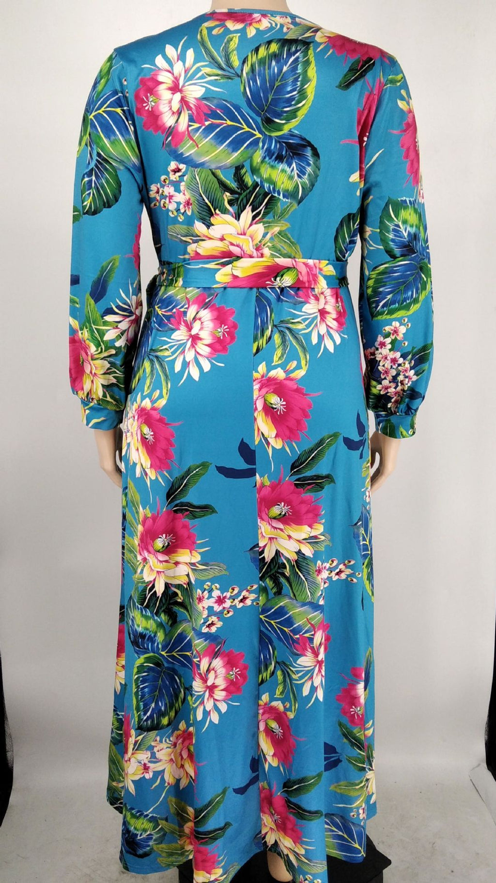 Sexy Plus Size Floral Print Long Sleeve V Neck Maxi Dress