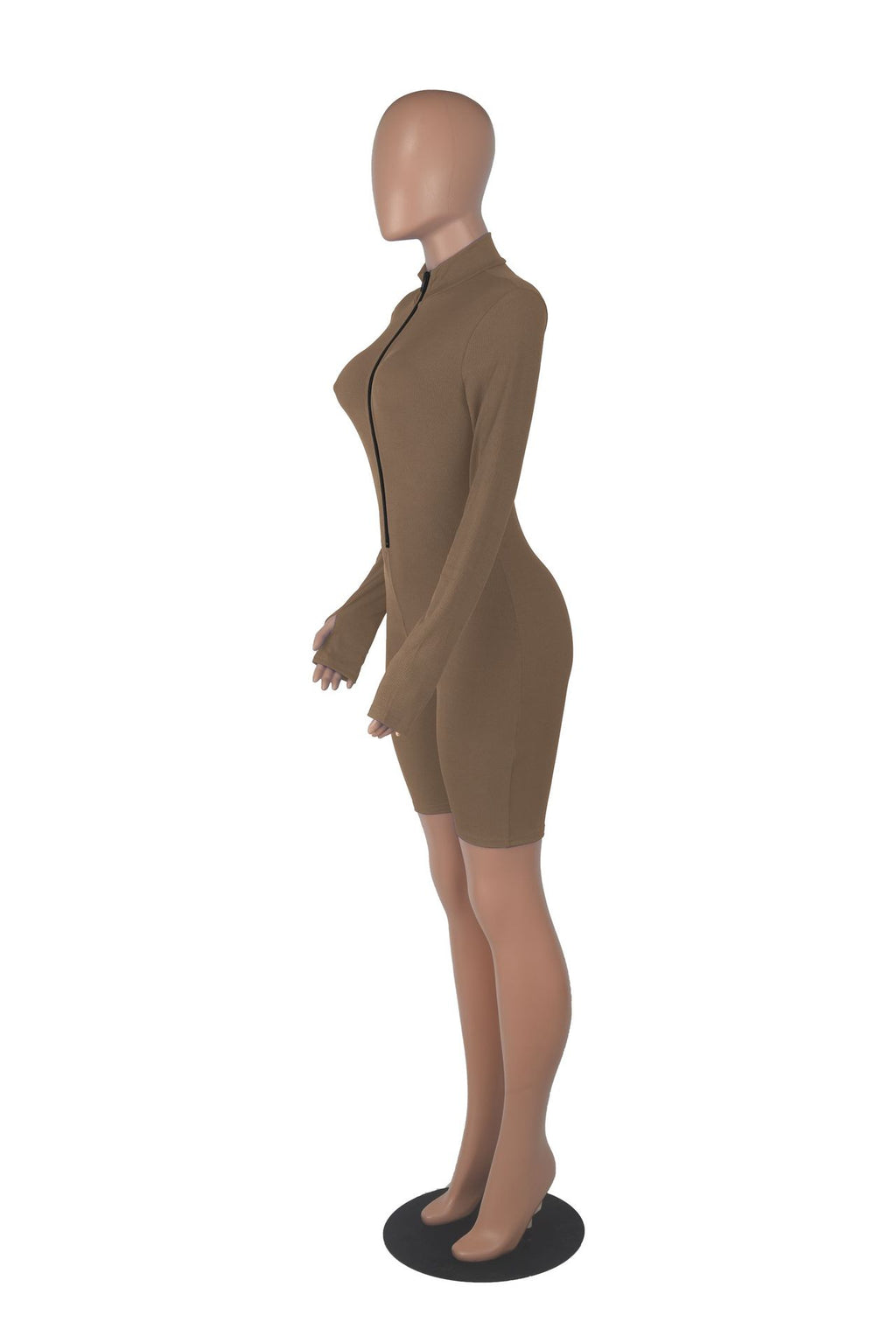 Sexy Solid Zipper Long Sleeve Sport Romper