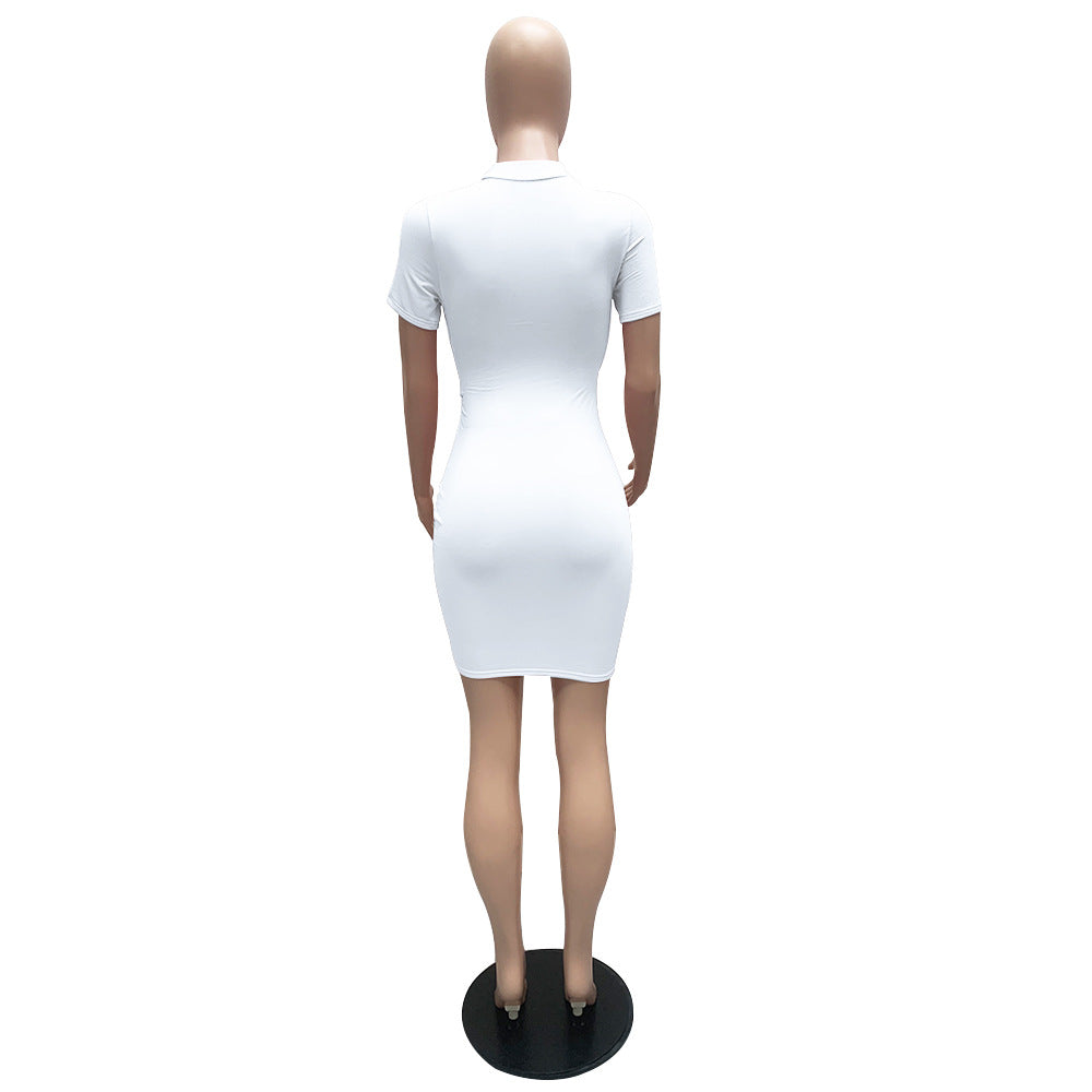 Sexy Solid Short Sleeve Drawstring Slim Mini Dress