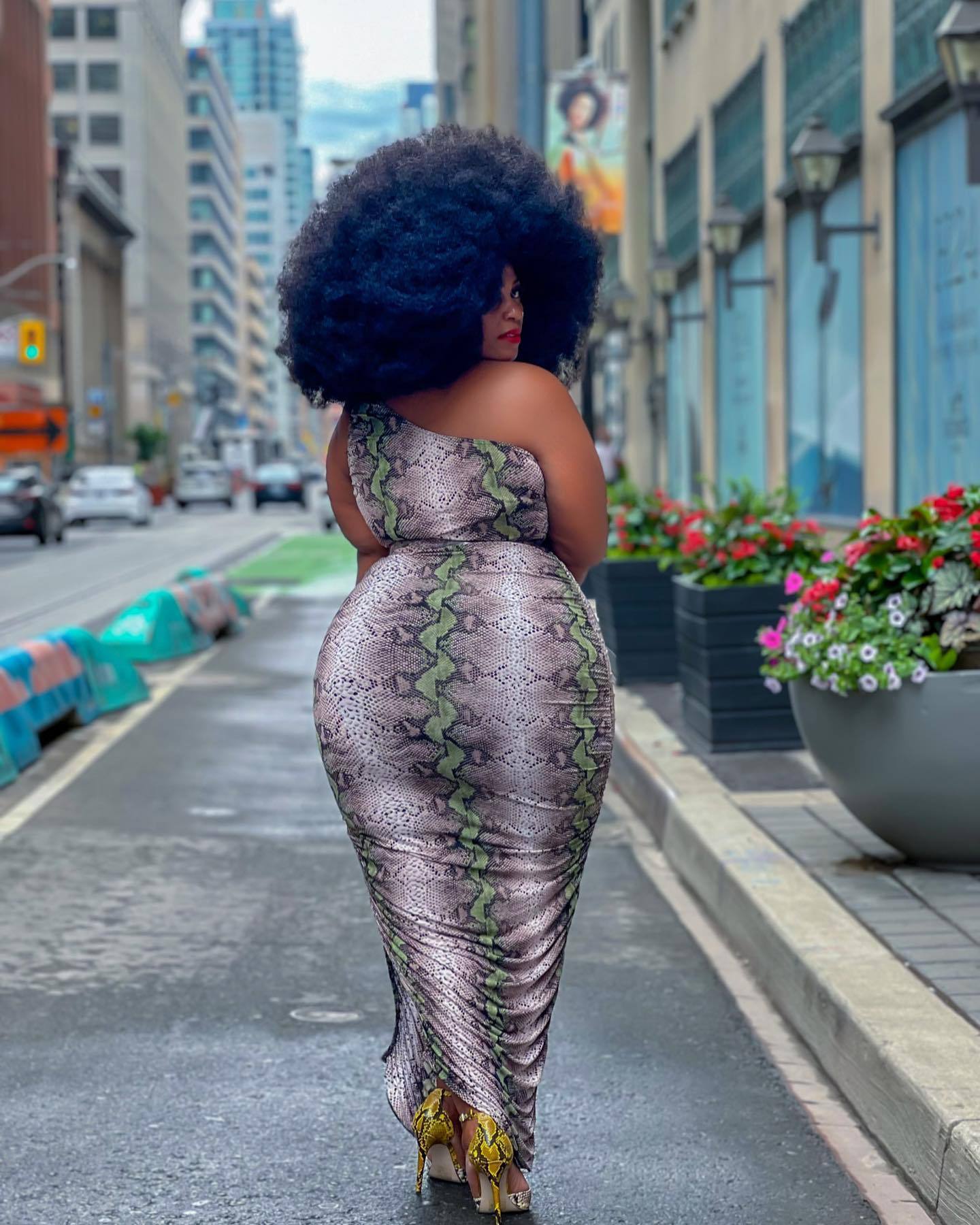 Sexy Plus Size Snake Skin Print One Shoulder Split Maxi Dress