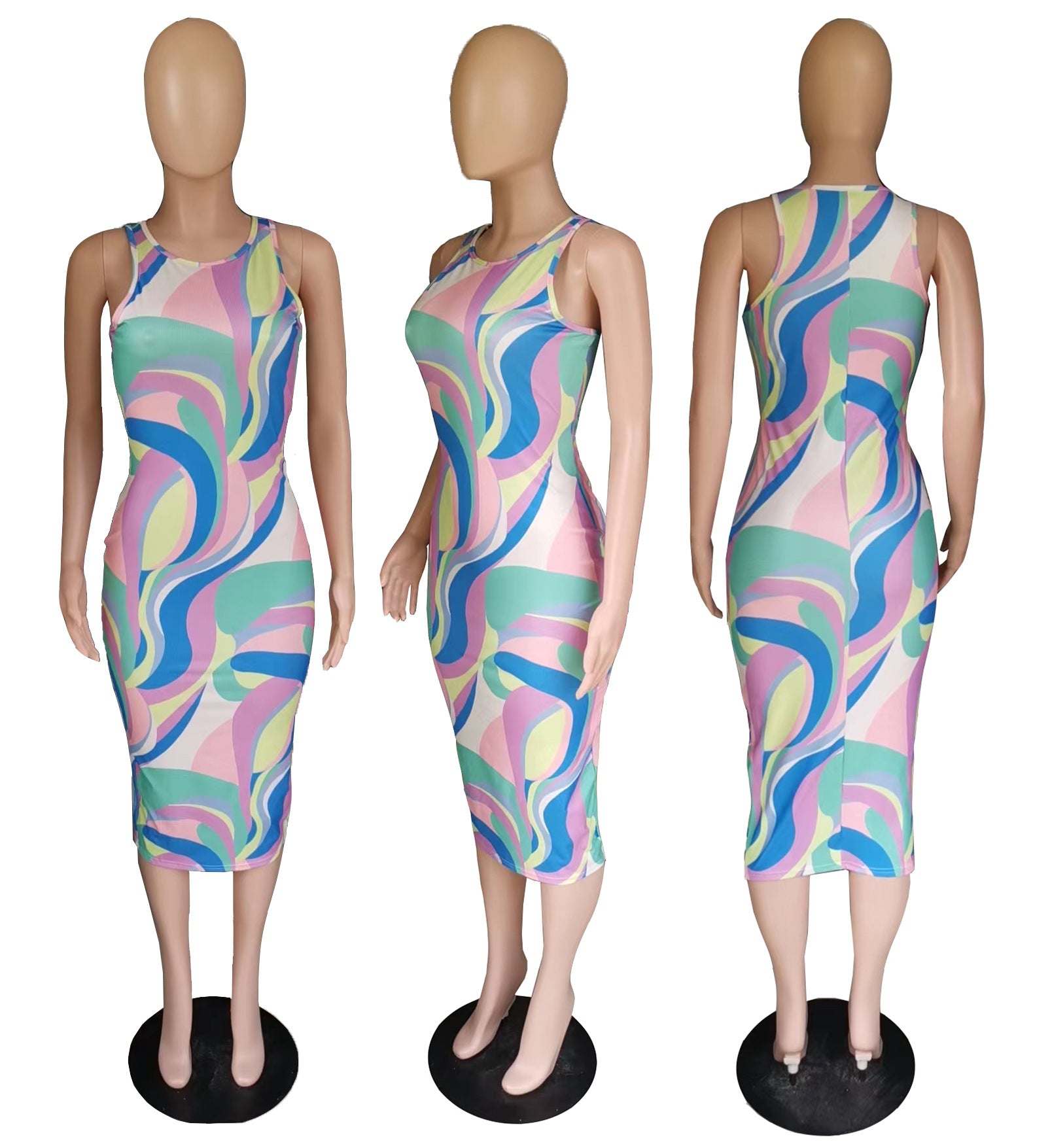 Sexy Colorful Print Sleeveless Midi Dress
