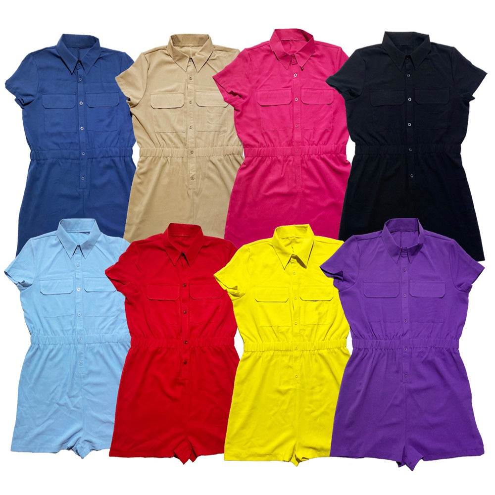 Sexy Casual Solid Short Sleeve Buttons Romper