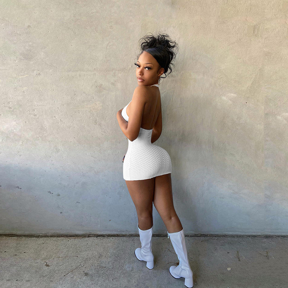Sexy Sexy Hollow Out Halter Backless Mini Dress
