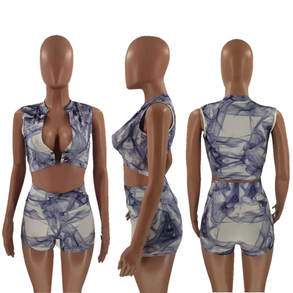 Sexy Sexy Printed Sleeveless Two Piece Shorts Set