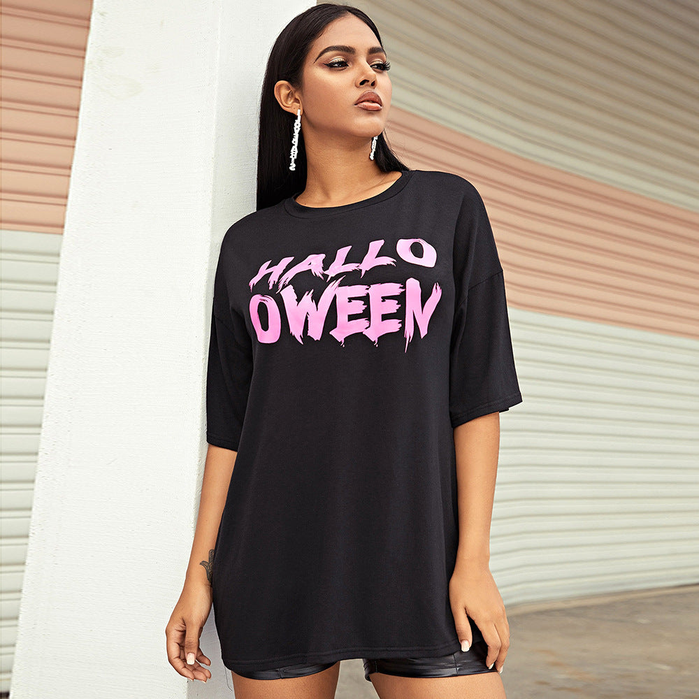 Sexy Letter Print Short Sleeve O Neck T-Shirt Dress