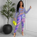 Sexy Sexy Crop Top+Mesh Printed Pants 2 Piece Sets