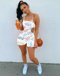 Sexy Fashion Casual Letter Print Hollow Rompers