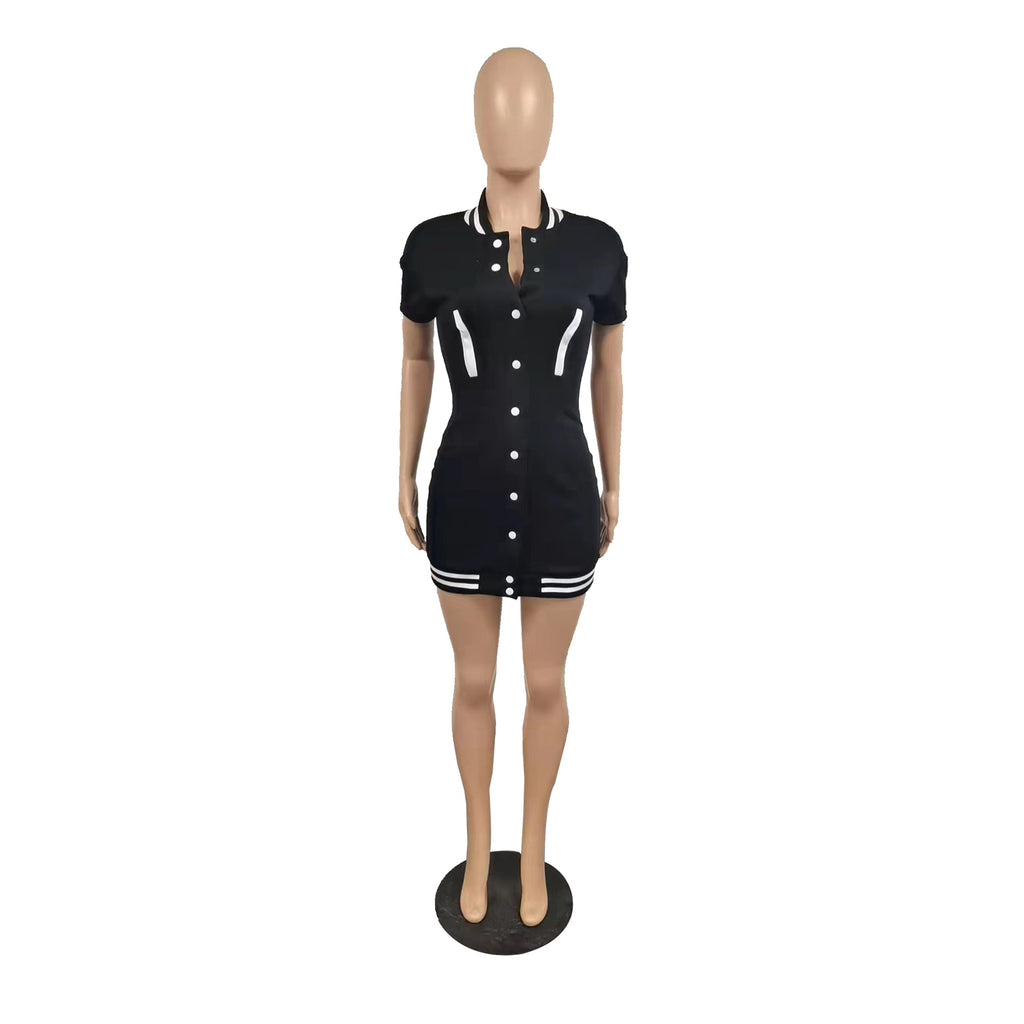 Sexy Casual Buttons Baseball Mini Dress