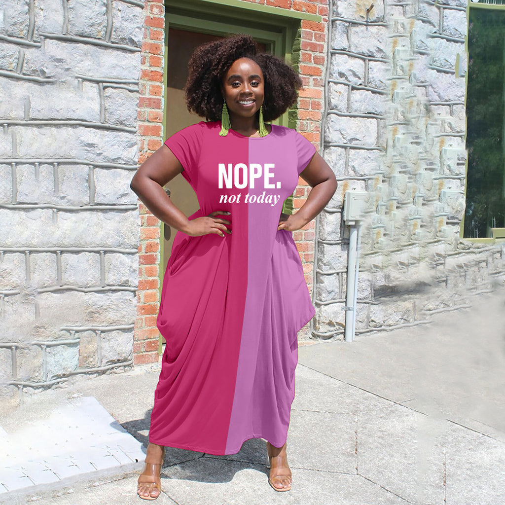 Sexy Contrast Color Short Sleeve Loose Maxi Dress