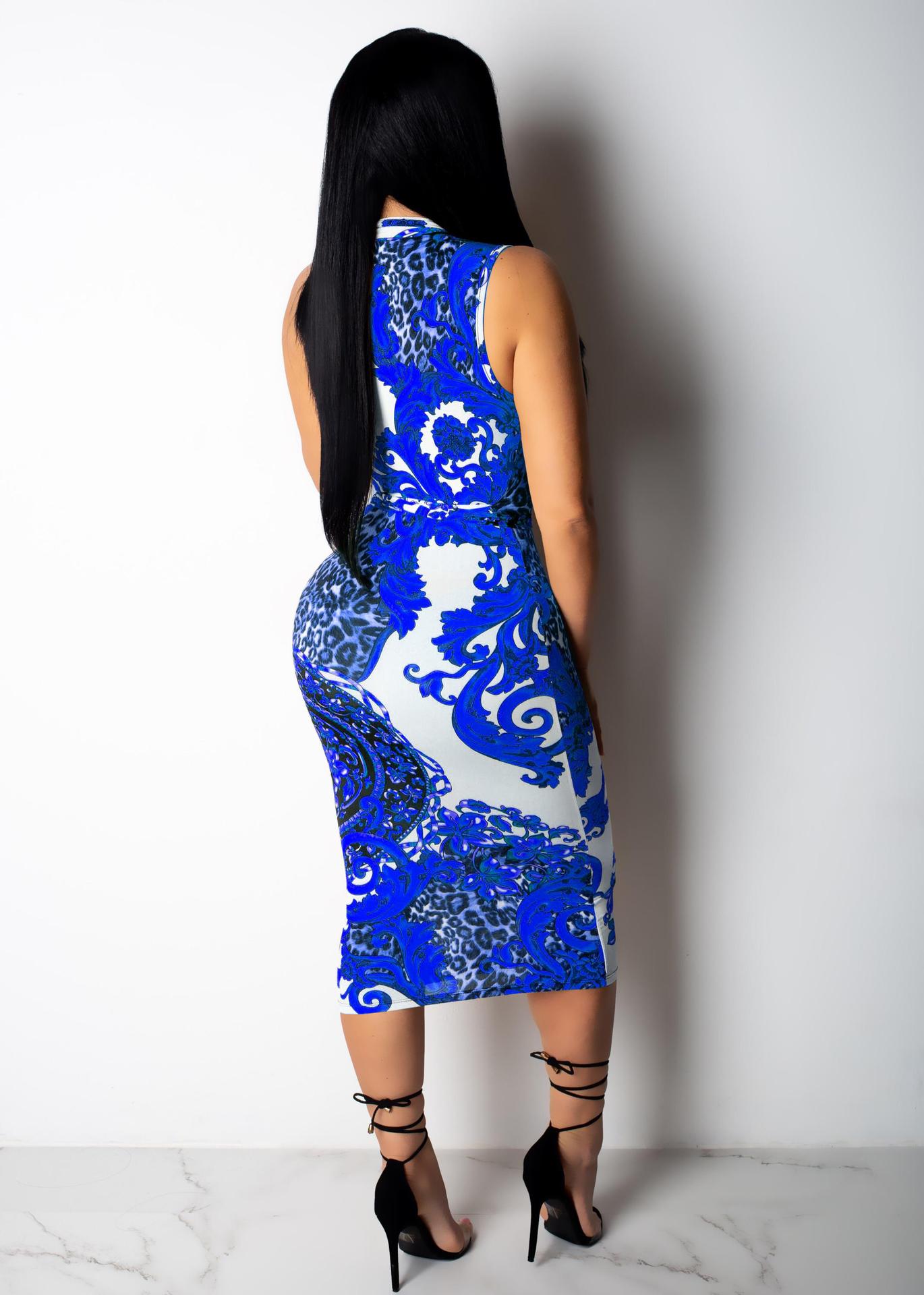Sexy Fashion Sexy Print Slim Zip Sleeveless Midi Dress