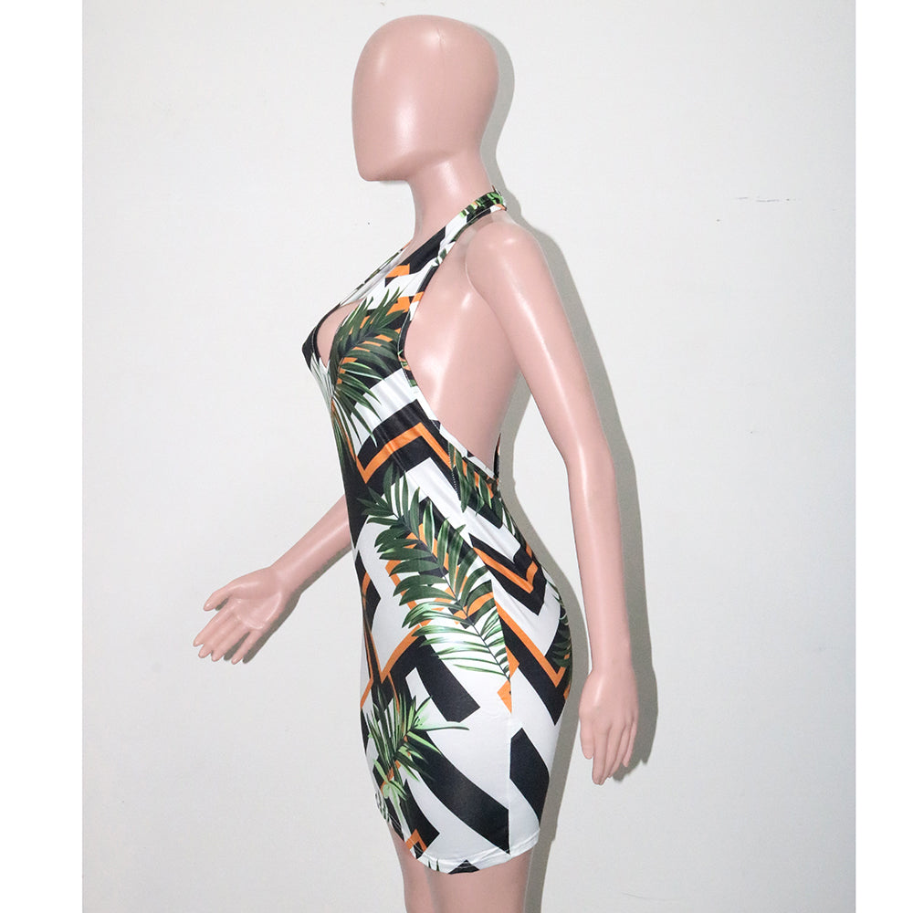 Sexy Sexy Printed Halter Backless Dress