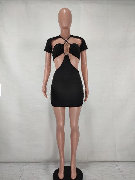 Sexy Solid Color Sexy Tie Up Mini Dress