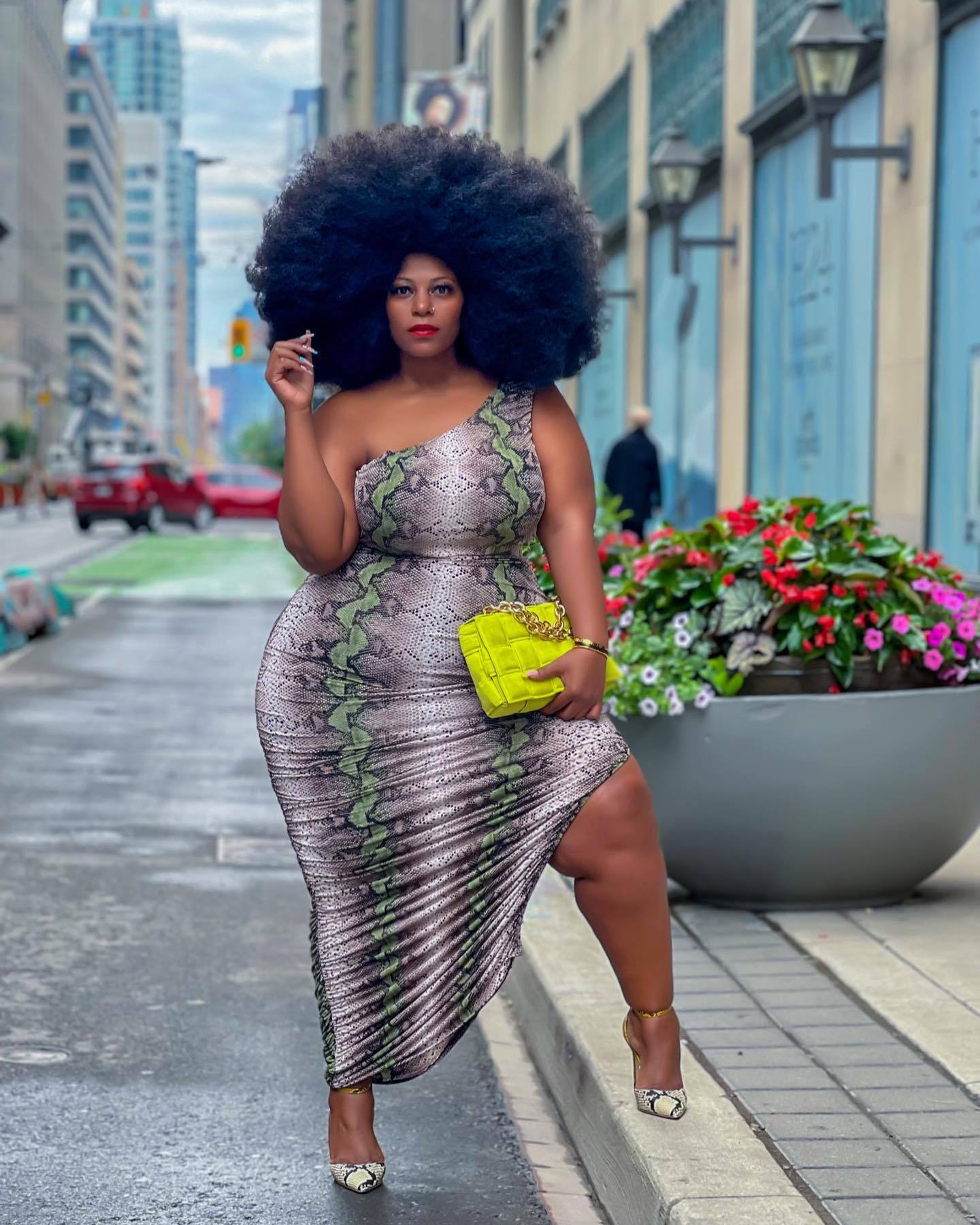 Sexy Plus Size Snake Skin Print One Shoulder Split Maxi Dress