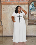 Sexy Plus Size Letter Print V Neck Short Sleeve Maxi Dress