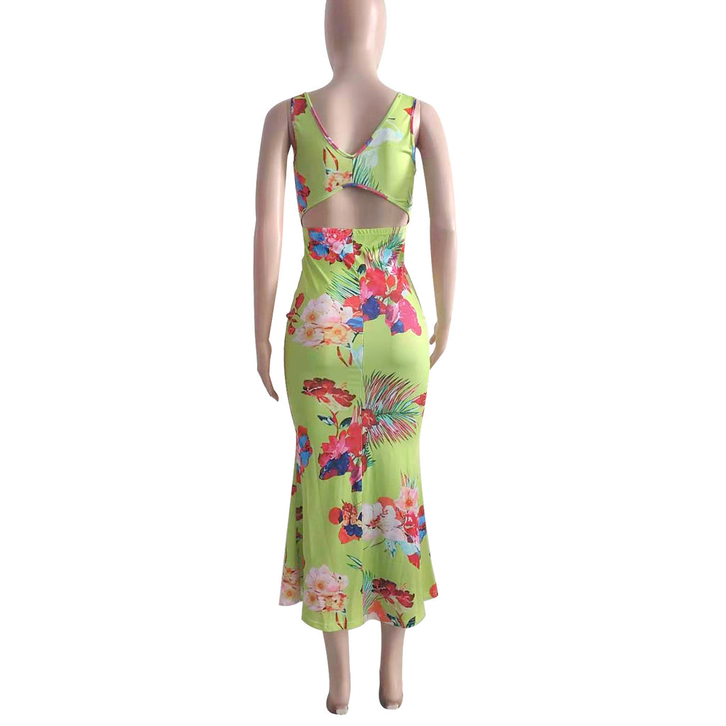 Sexy Floral Print Sleeveless Backless Maxi Dress