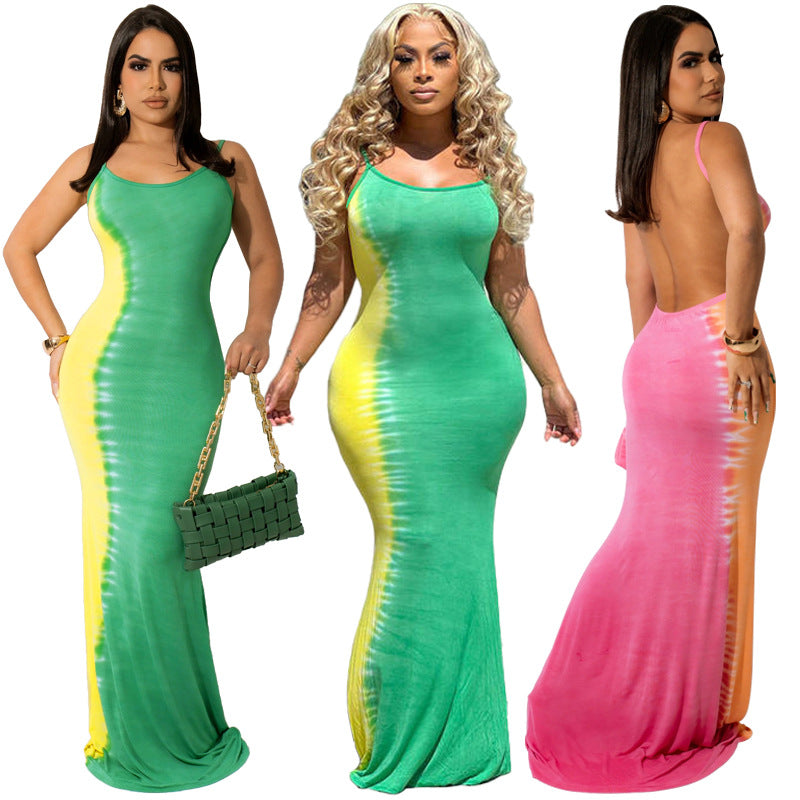 Sexy Plus Size Printed Backless Sleeveless Maxi Dress