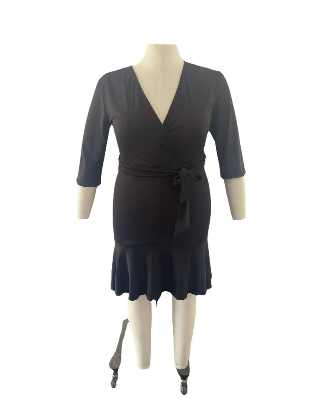 Sexy Plus Size 3/4 Sleeve Deep V Ruffle Dress