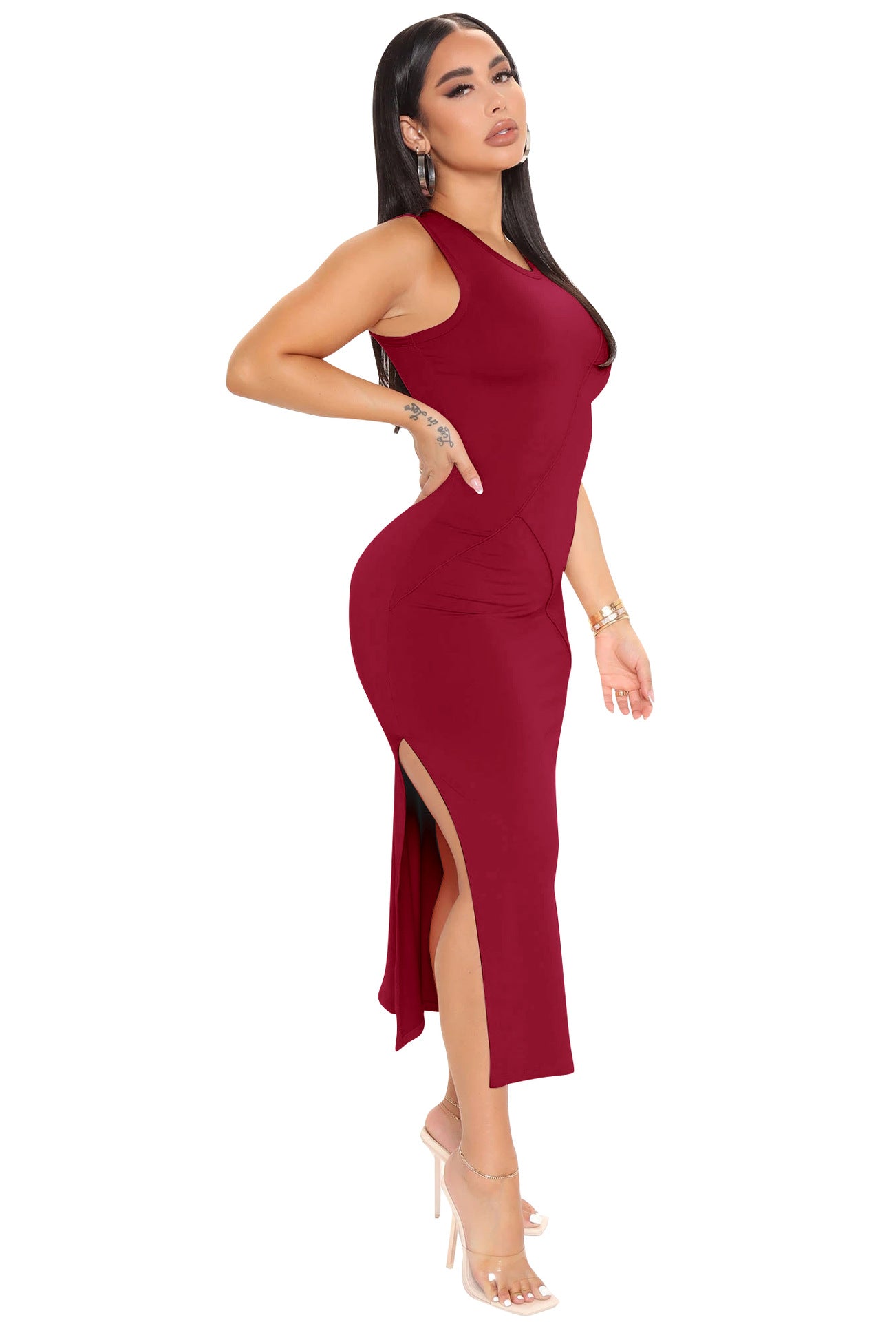 Sexy Solid Sleeveless Split Long Dress