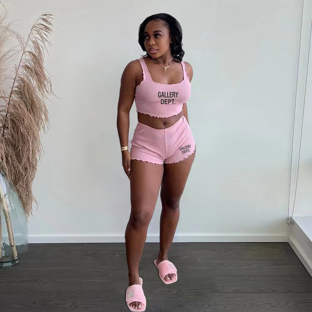 Sexy Letter Print Tank Tops And Shorts Sport Suit