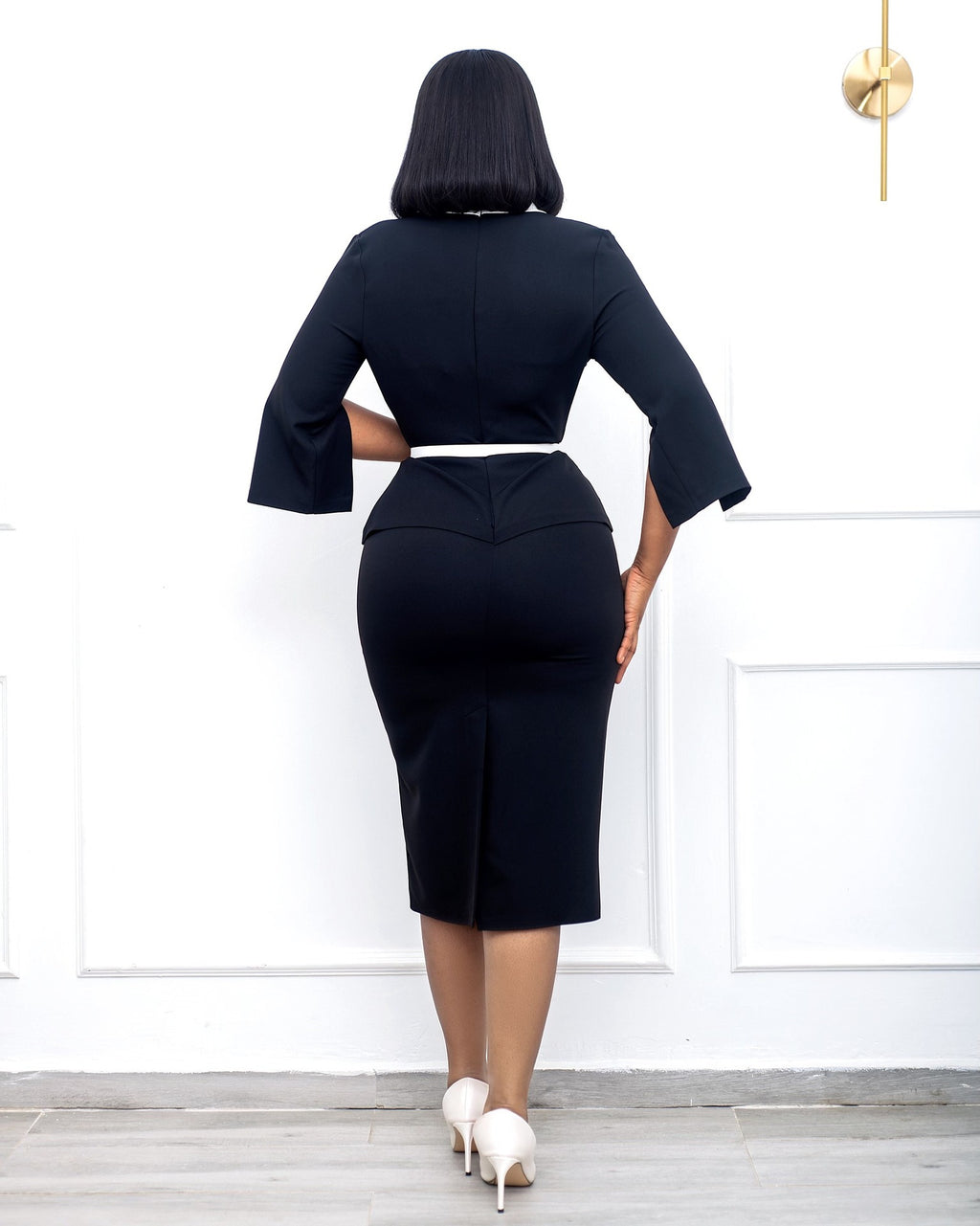 Sexy Elegant 3/4 Sleeve Peplum Dress (Without Belt)