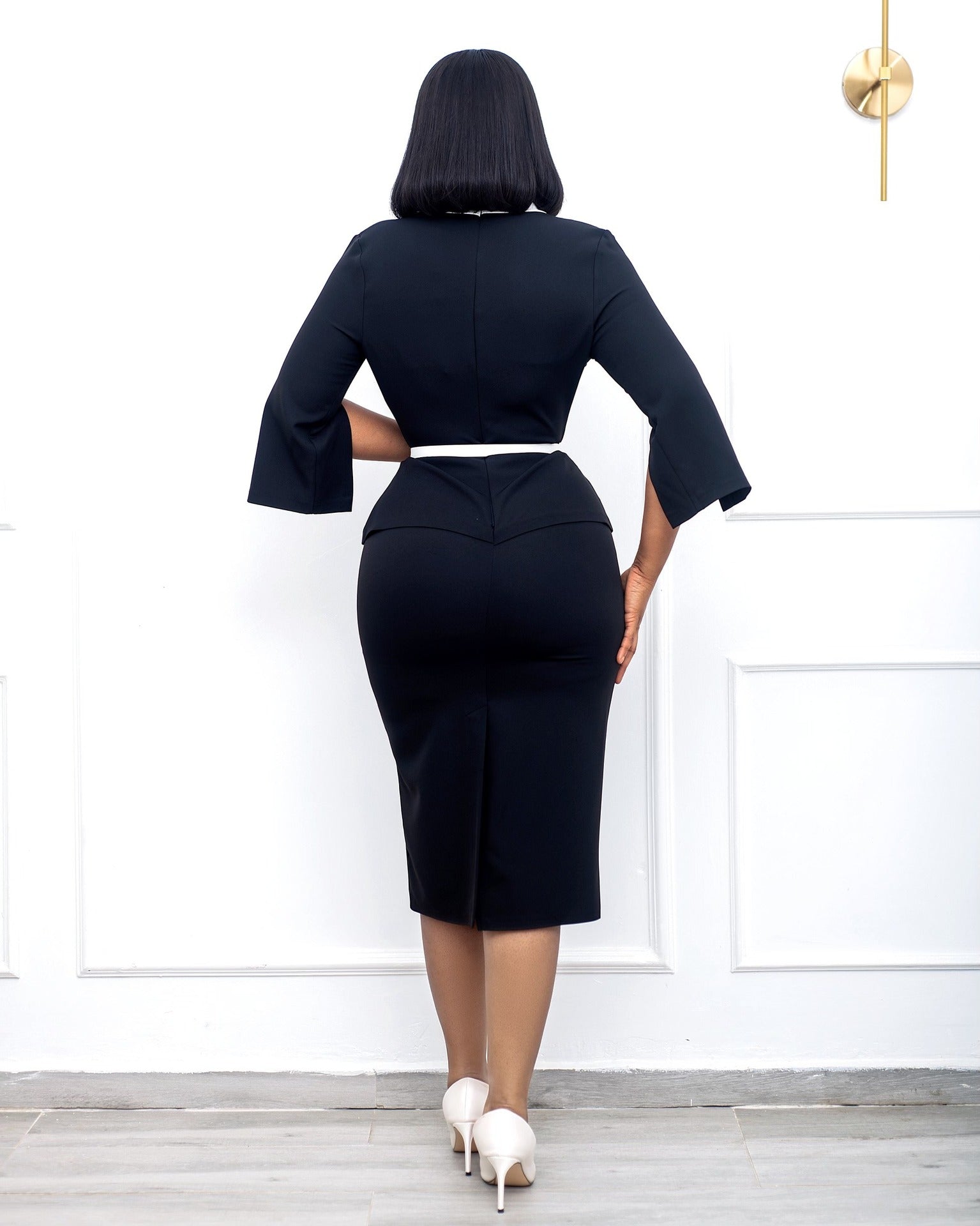 Sexy Elegant 3/4 Sleeve Peplum Dress (Without Belt)