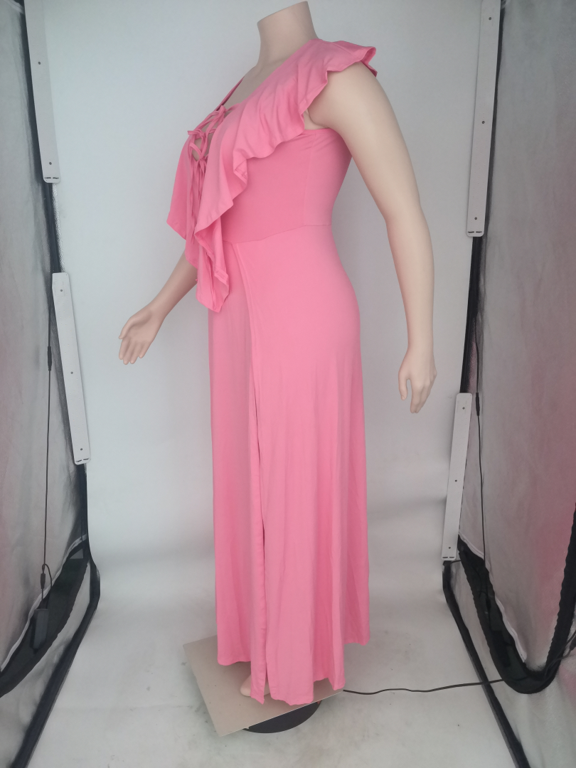 Sexy Plus Size Solid Ruffle Split Maxi Dress