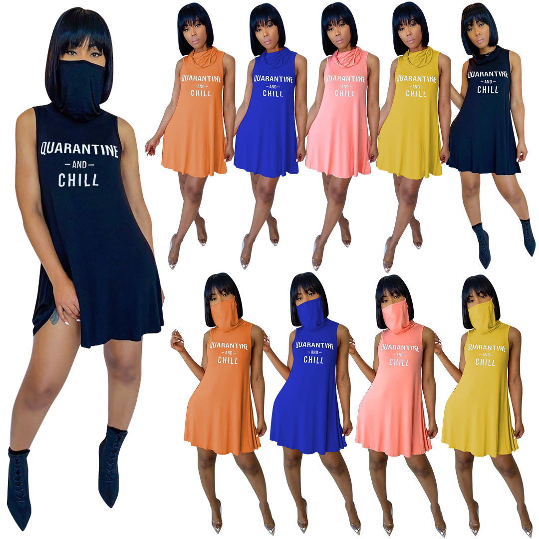 Sexy Letter Print One-Piece Mask Sleeveless Mini Dress