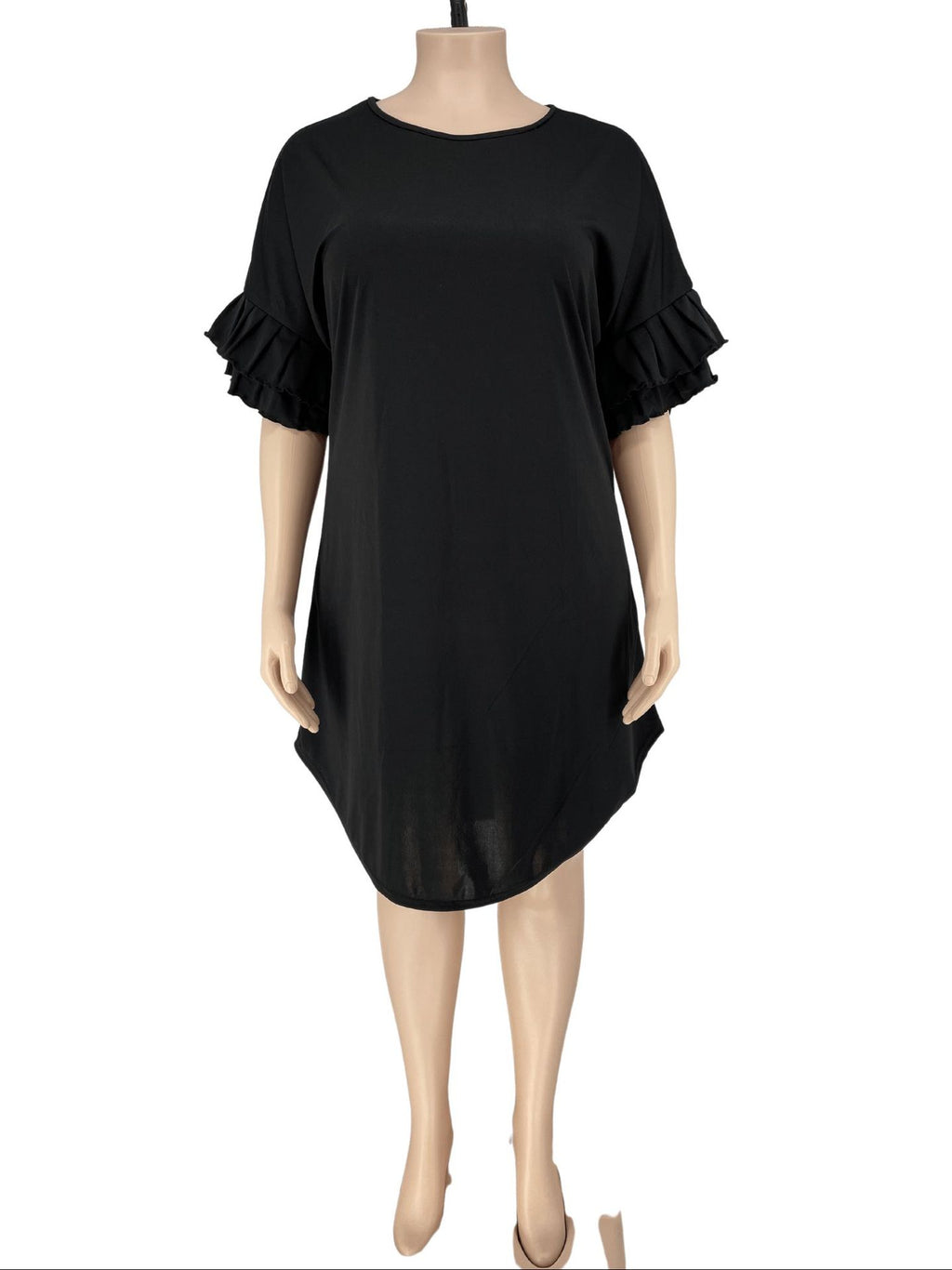 Sexy Plus Size Solid Ruffled Sleeve Loose Dress