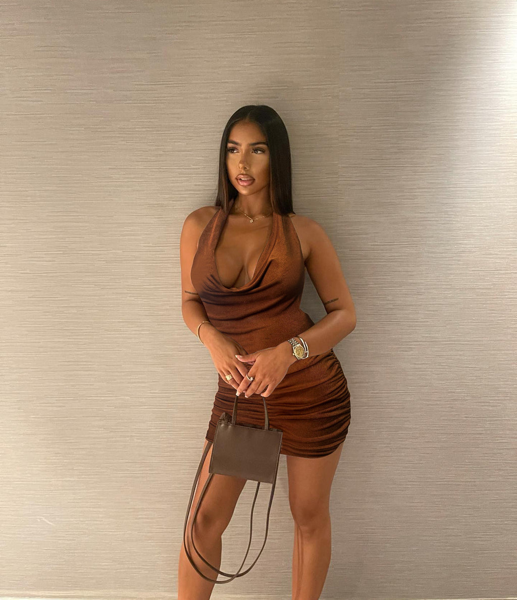 Sexy Sexy Halter Backless Ruched Mini Dress