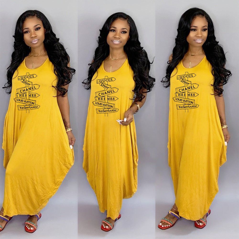 Sexy Casual Sleeveless Letter Print Loose Maxi Dress
