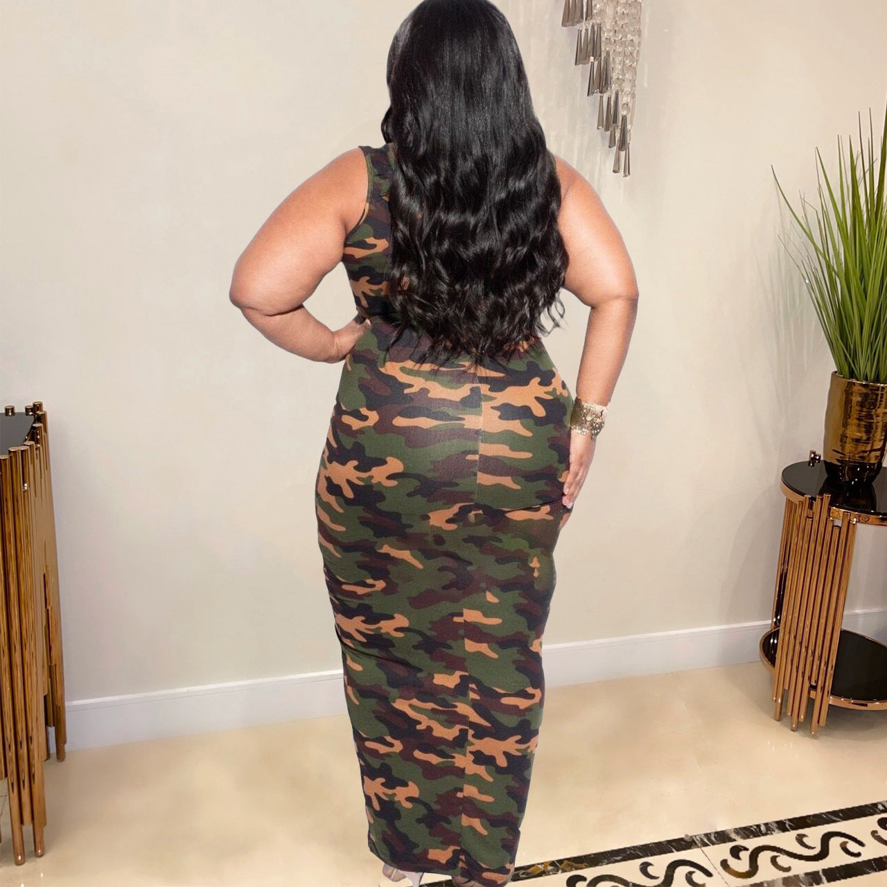 Sexy Plus Size Printed Sleeveless Maxi Dress