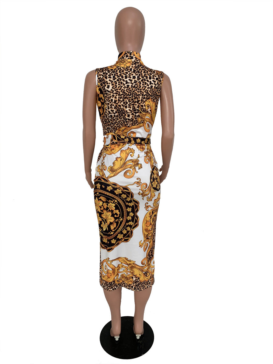 Sexy Fashion Sexy Print Slim Zip Sleeveless Midi Dress