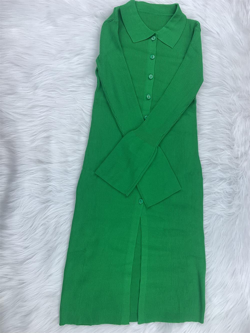 Sexy Solid Knit Long Sleeve Button Slim Maxi Dress