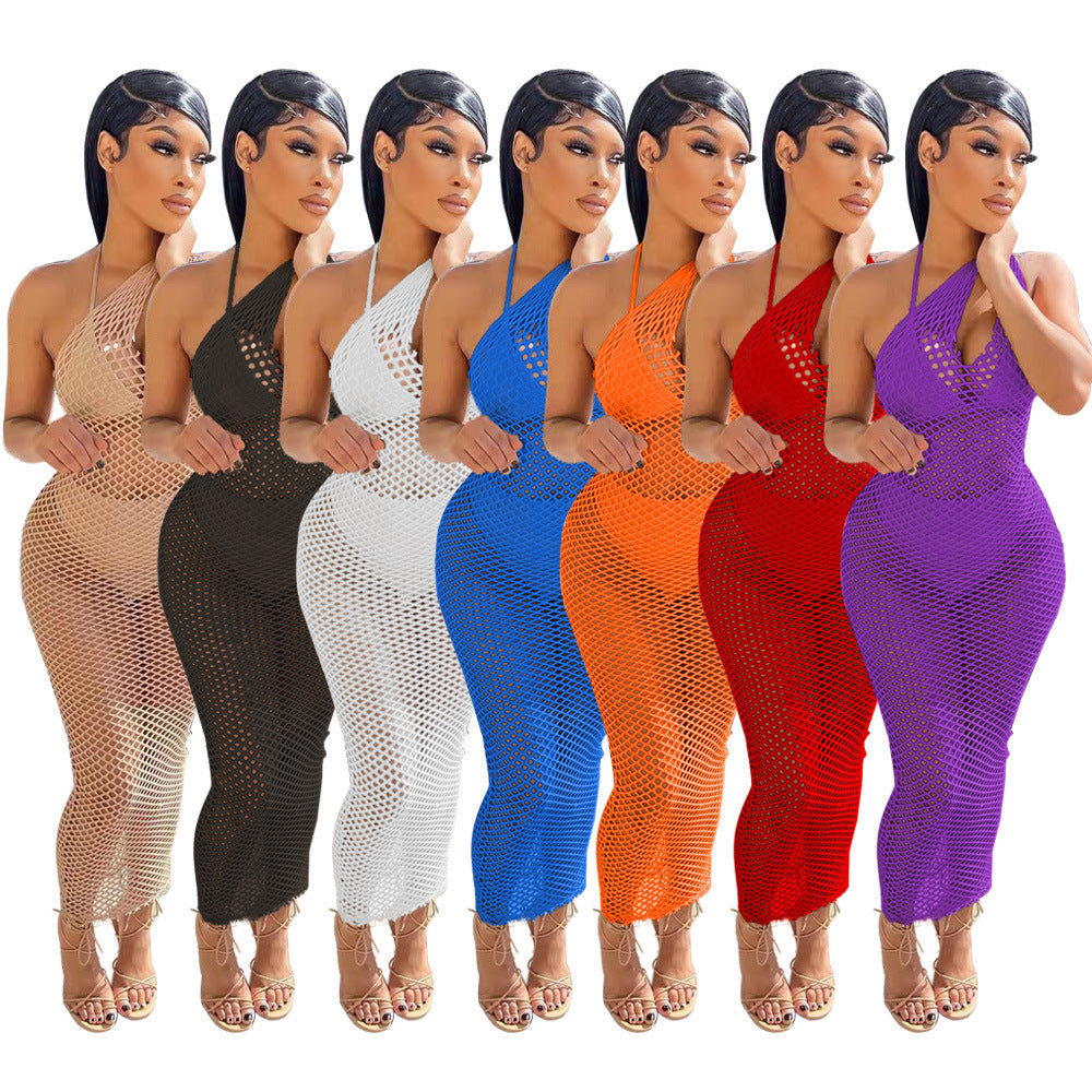 Sexy Sexy Fishnet Sleeveless See Through Seaside Maxi Dress
